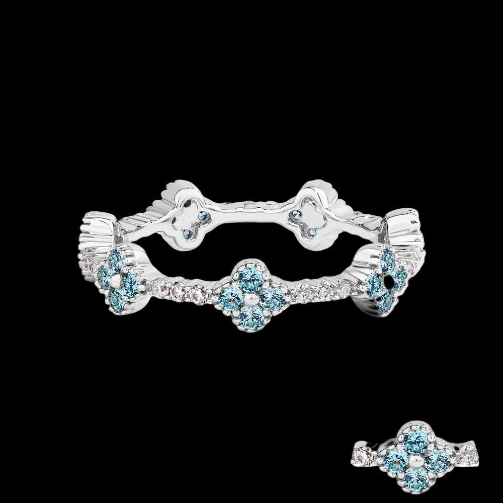 Blue Clover Moissanite Ring