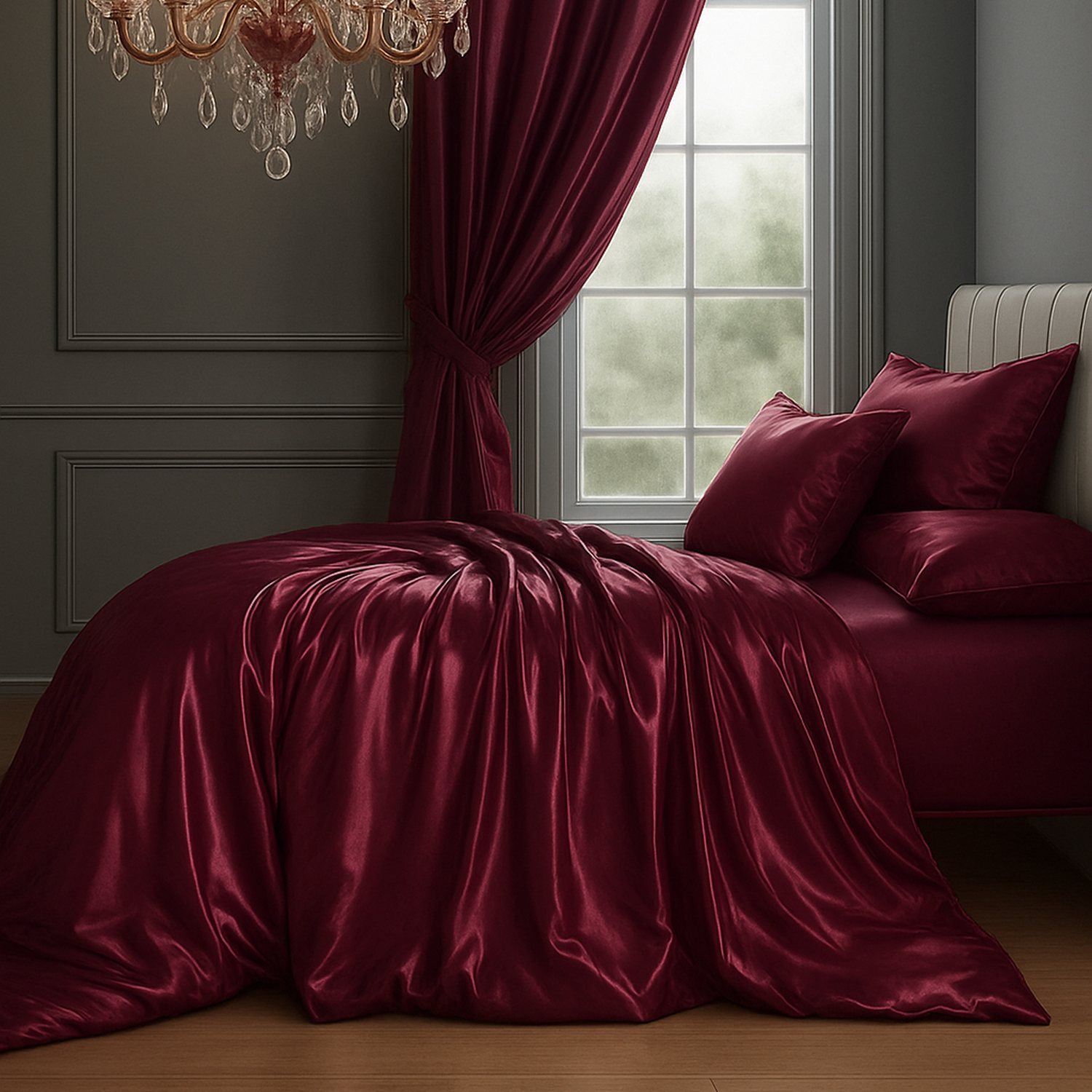 Wine red - Mulberry Silk Bed Ensemble Set