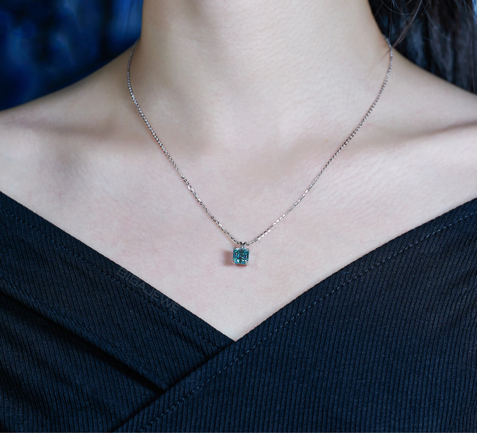 18K Asscher-Cut Moissanite Necklace