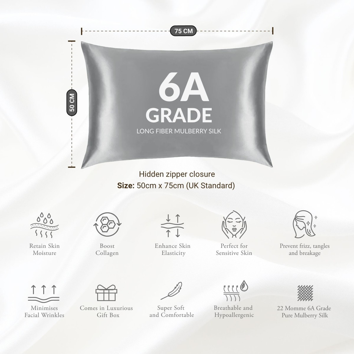 GREY Mulberry Silk Pillowcase