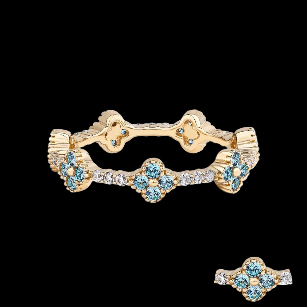 Blue Clover Moissanite Ring