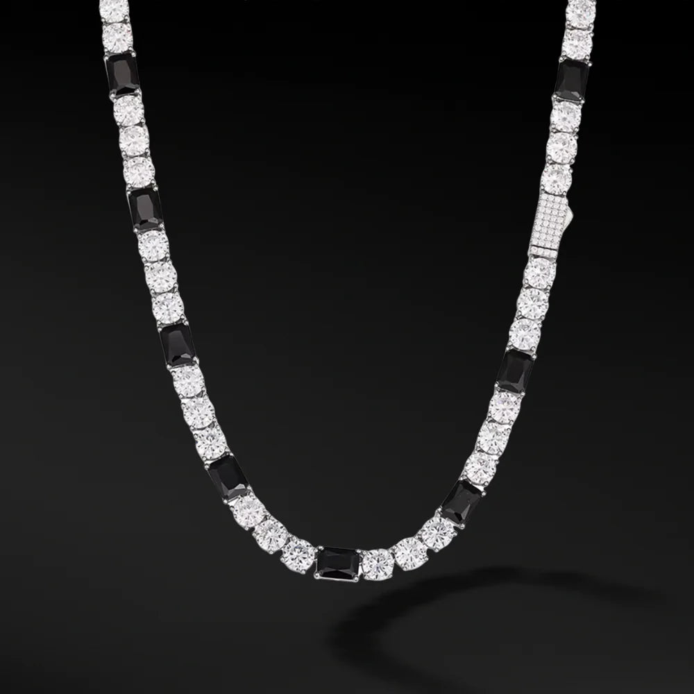 Black and White Noir Baguette Tennis Necklace