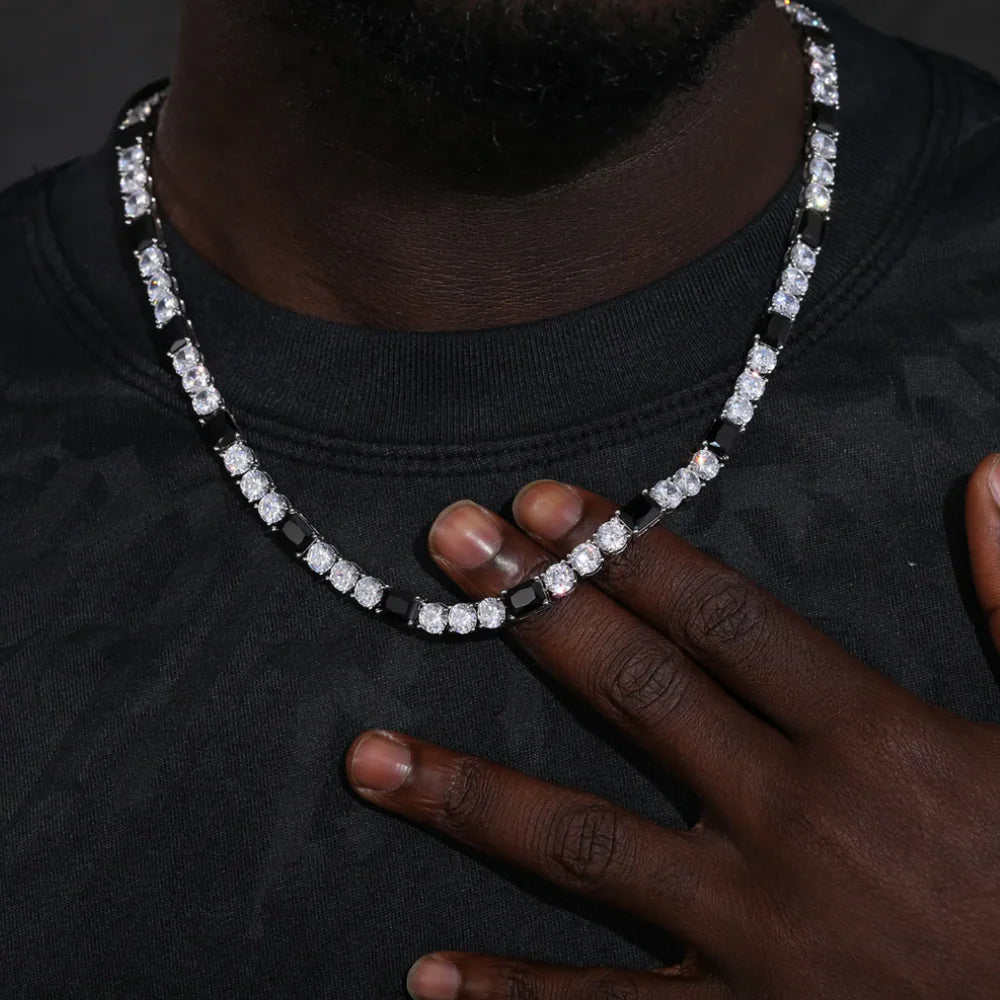 Black and White Noir Baguette Tennis Necklace