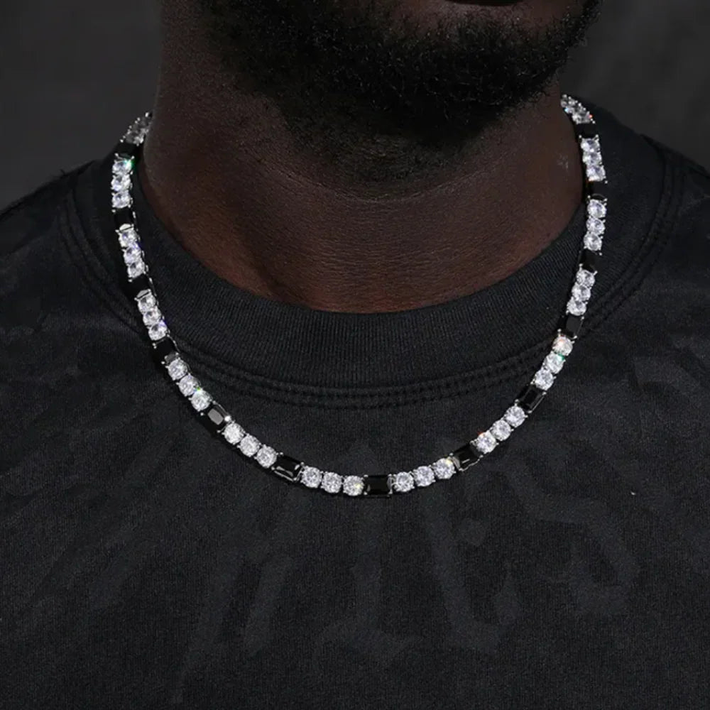 Black and White Noir Baguette Tennis Necklace