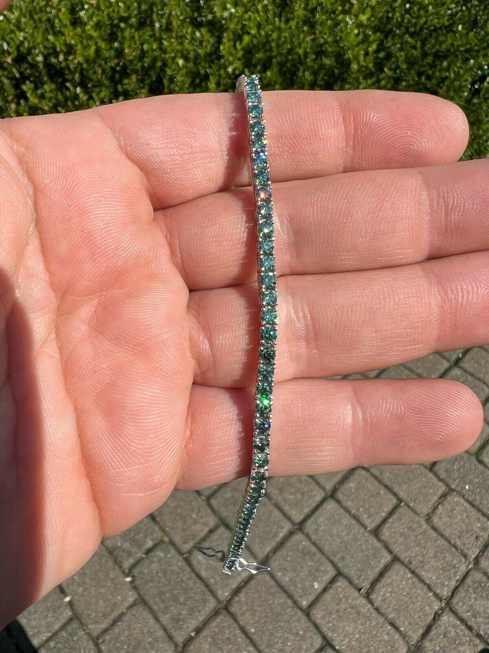 Blue Green Moissanite Tennis Bracelet