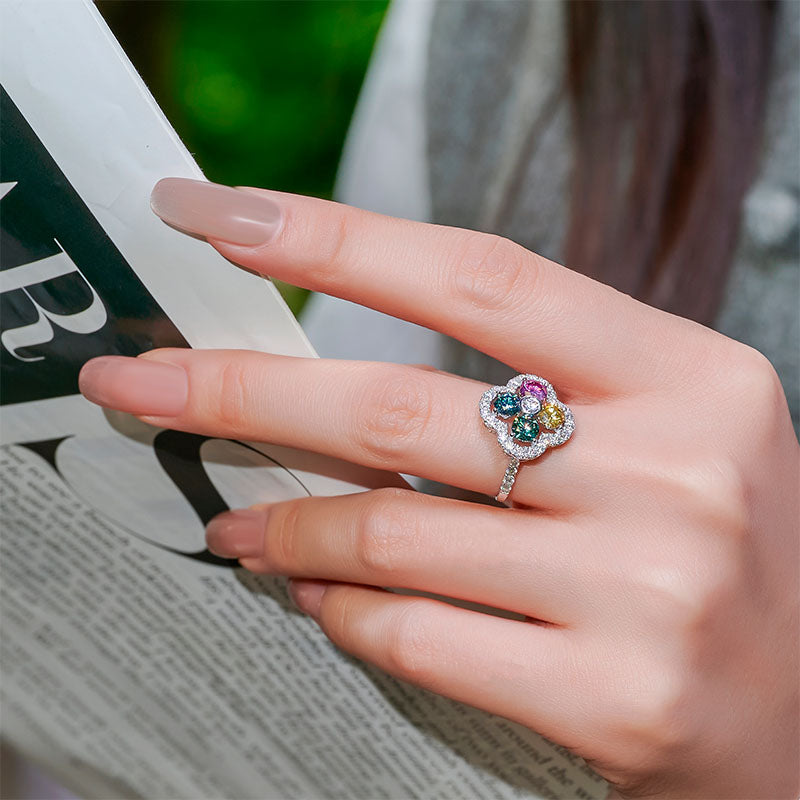 Four-Color 18K Round Cut Moissanite Ring