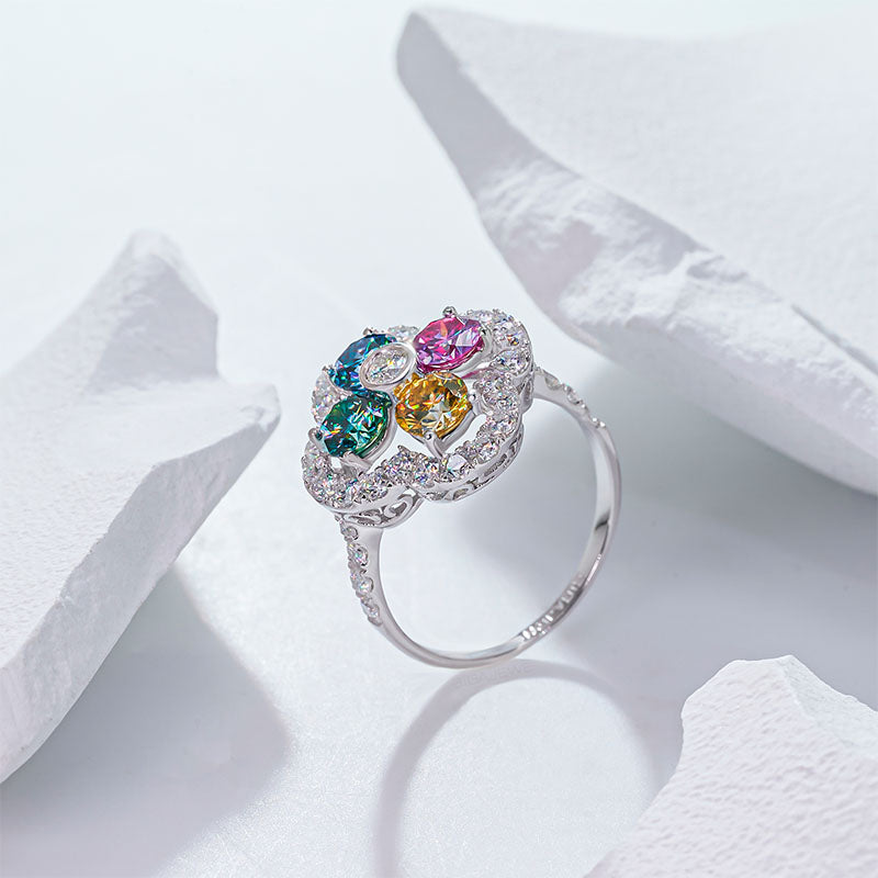 Four-Color 18K Round Cut Moissanite Ring