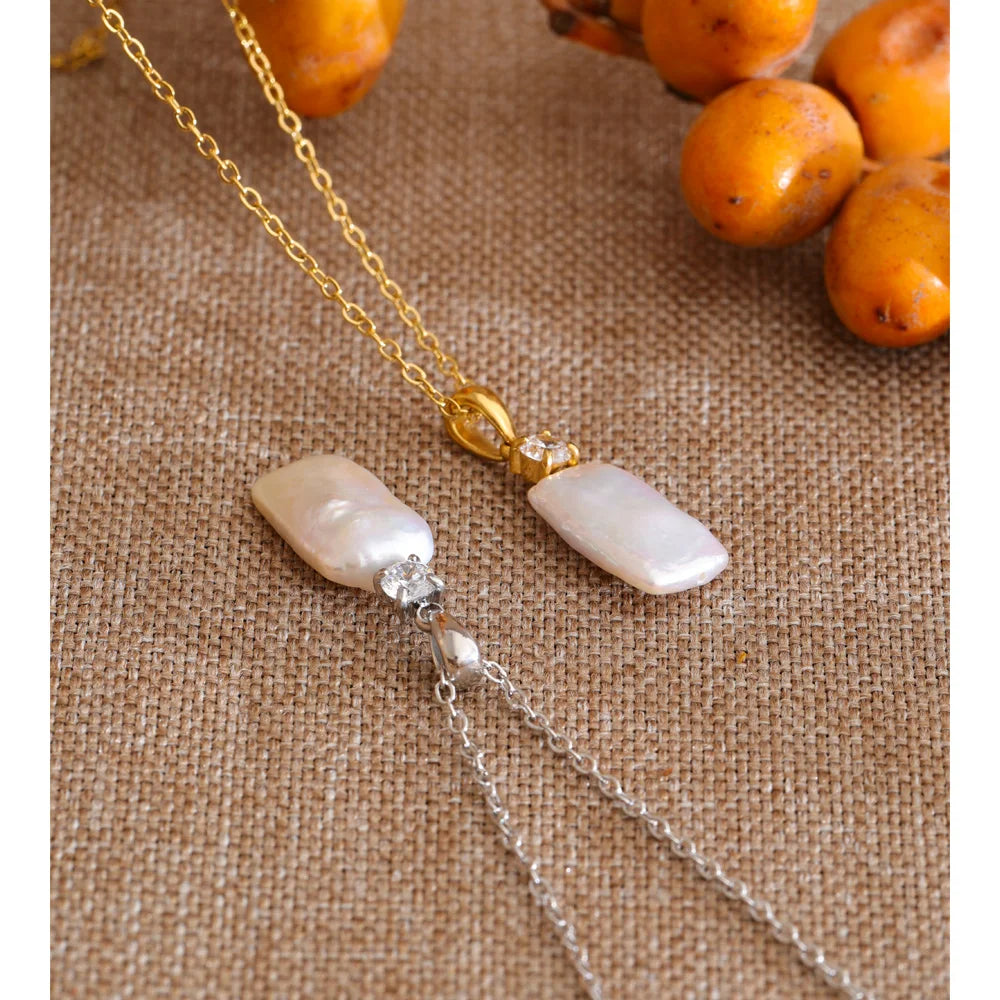 Baroque Natural Freshwater Pearl Rectangle Pendant