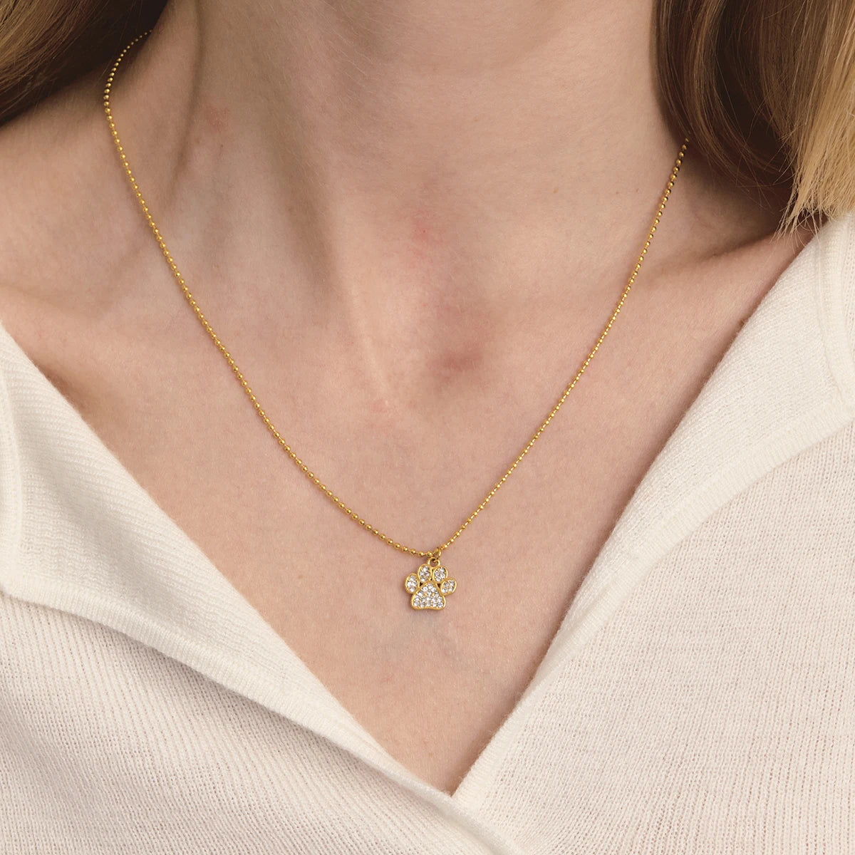 18K Gold PVD Plated Cat Paw Pendant Necklace