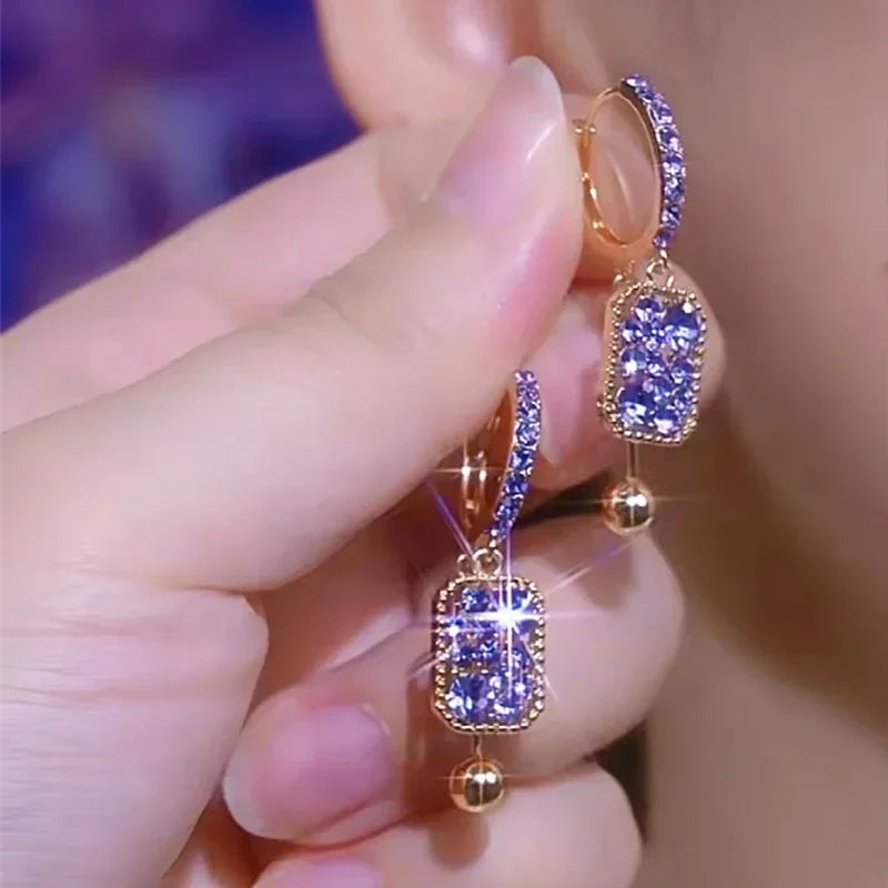 New Fashionable Unique Brown Zircon Square Pendant Earrings for Women Exquisite Temperamental Ladies Party Premium Jewelry Gift