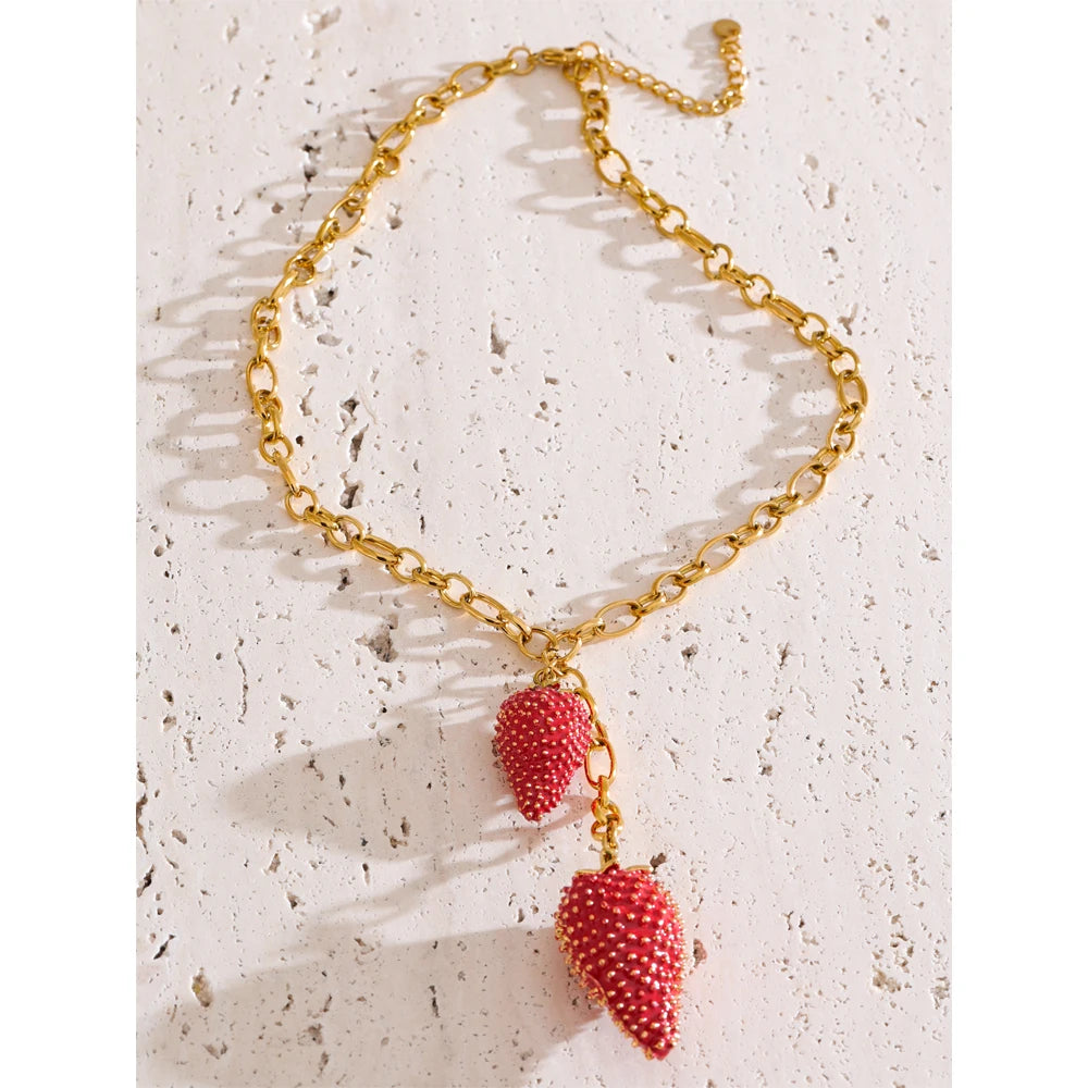 Sweet Red Lovey Strawberry Charms Pendant Necklace
