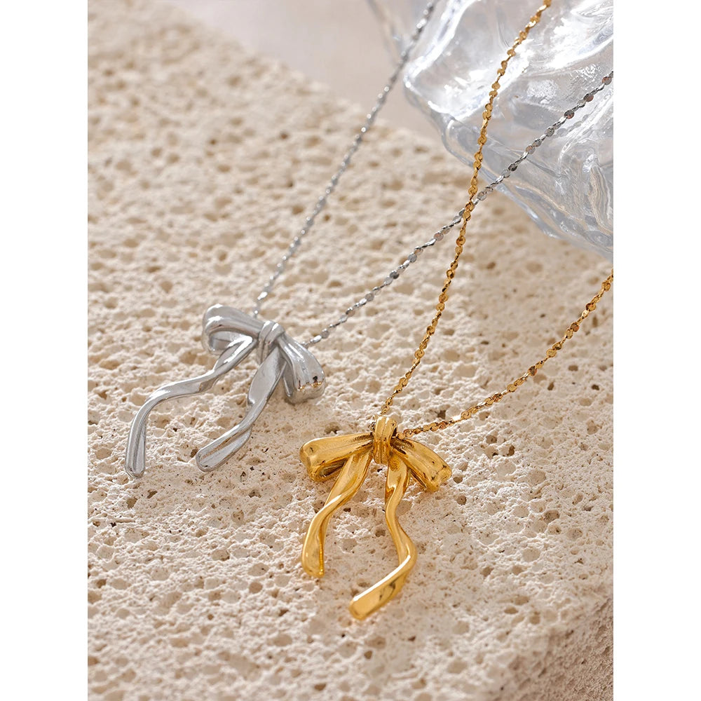 Bow Knot Necklace Pendant 18K Gold & Platinum PVD Plated