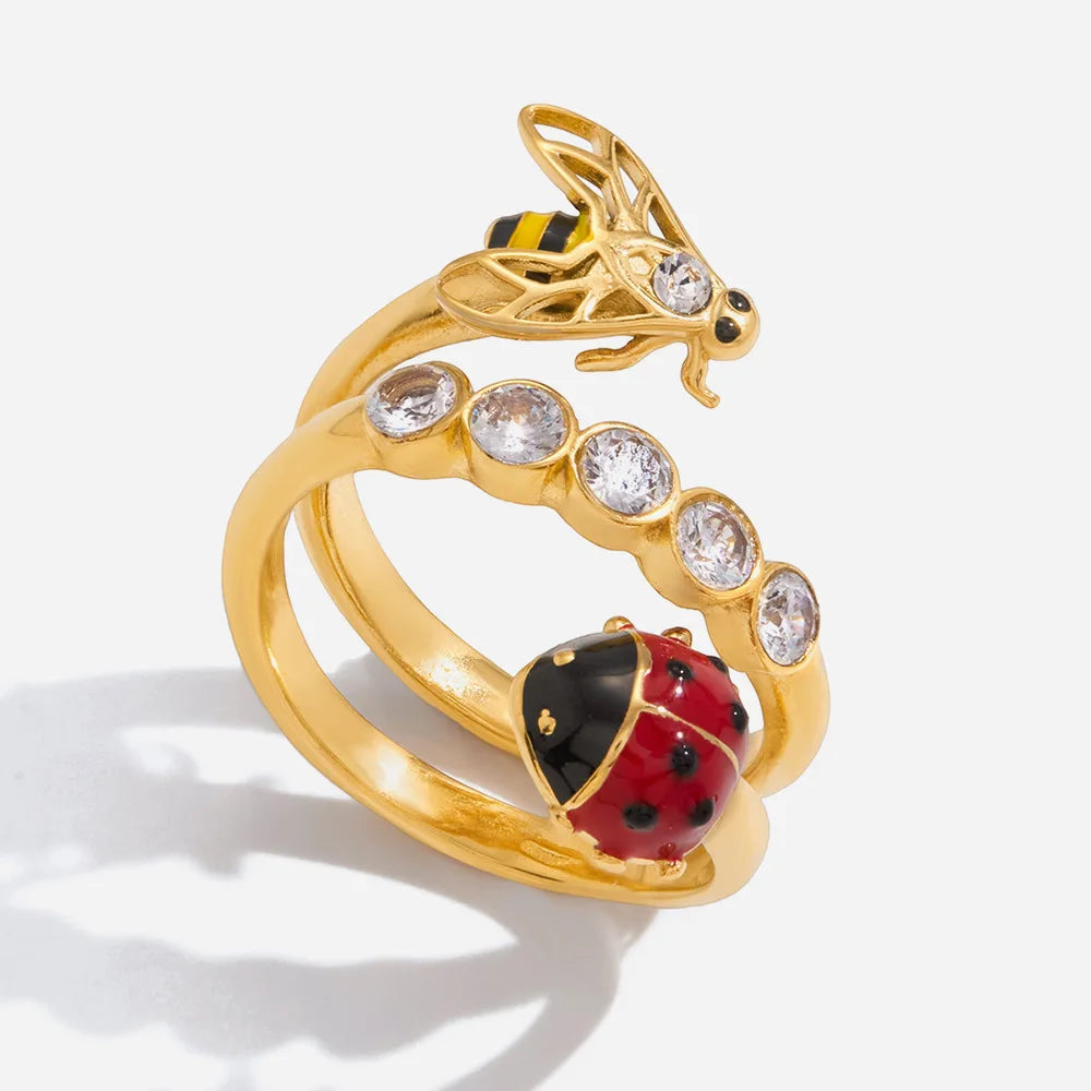 18k Gold Plated Ladybug Bee Ring