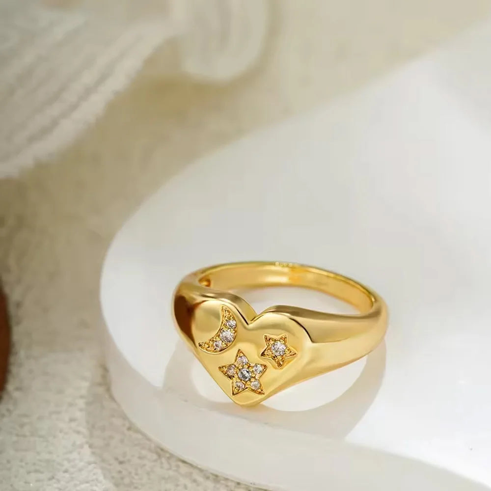18K Gold Plated Chunky Love Heart Ring