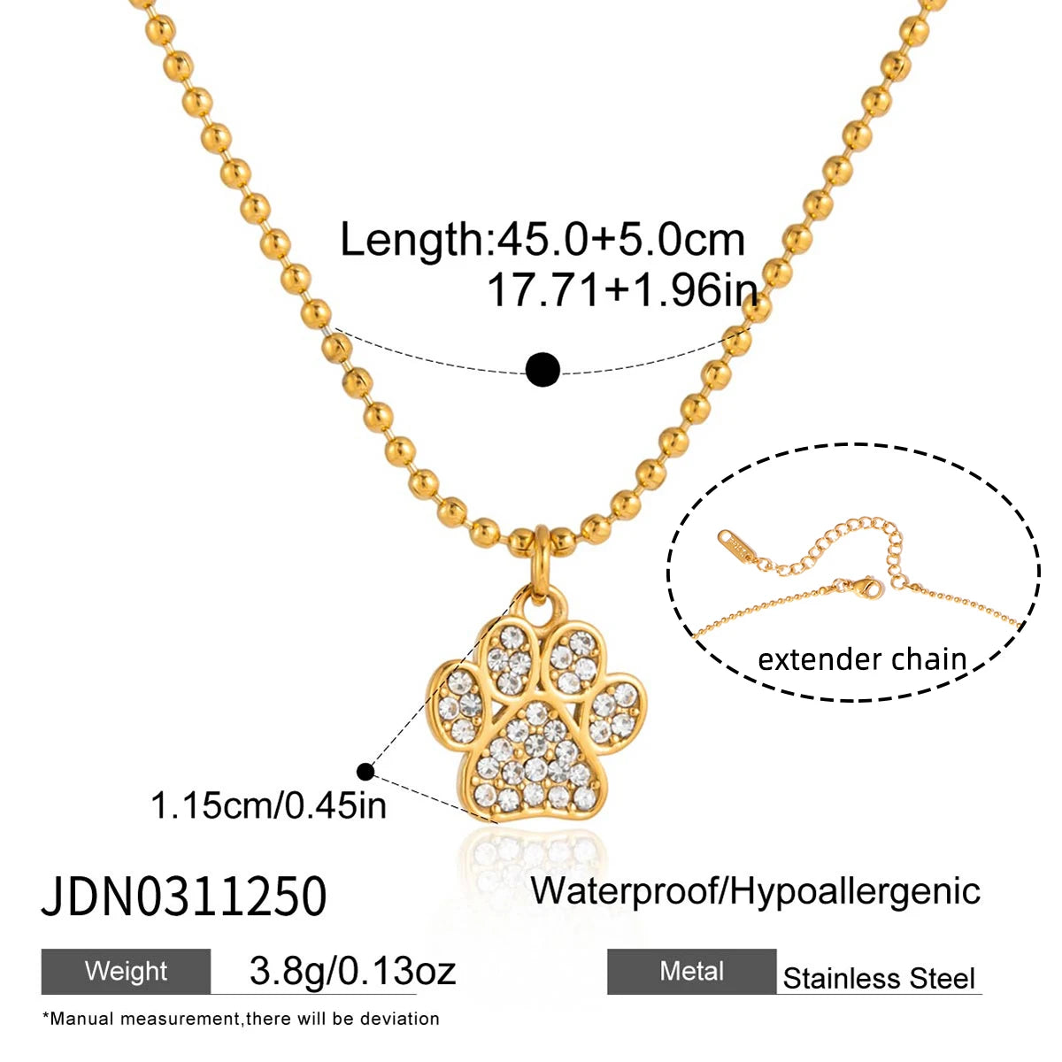 18K Gold PVD Plated Cat Paw Pendant Necklace