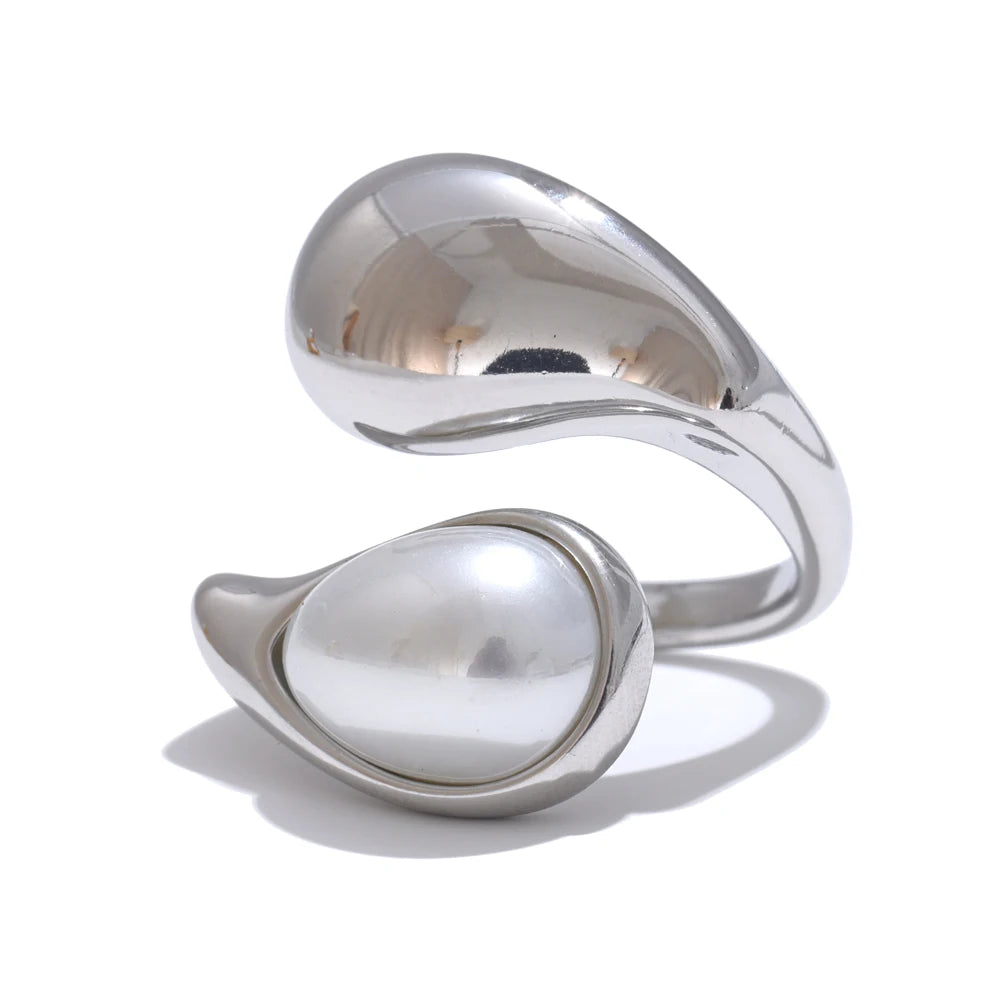 Pearl Water Drop Finger Ring Gold Platinum Plated