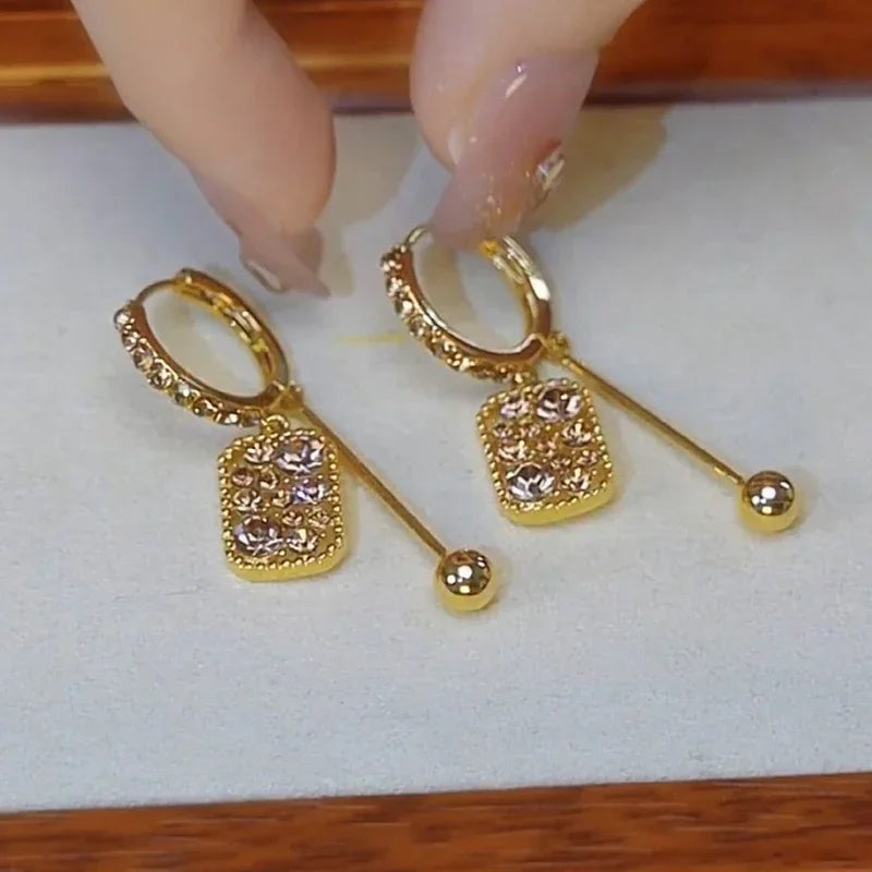 New Fashionable Unique Brown Zircon Square Pendant Earrings for Women Exquisite Temperamental Ladies Party Premium Jewelry Gift