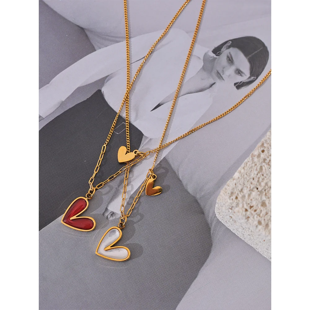 Red Enamel White Natural Shell