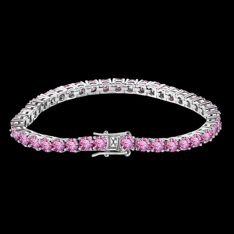 Pink gemstone bracelet on a black background with 'hite gold' branding.