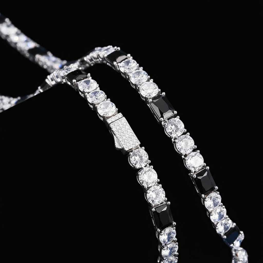 Black and White Noir Baguette Tennis Necklace