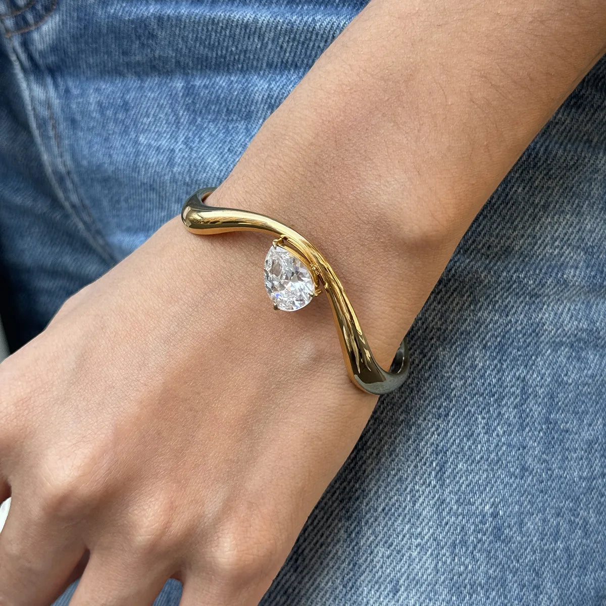 18k Gold Plated Wave Cuff Bracelet