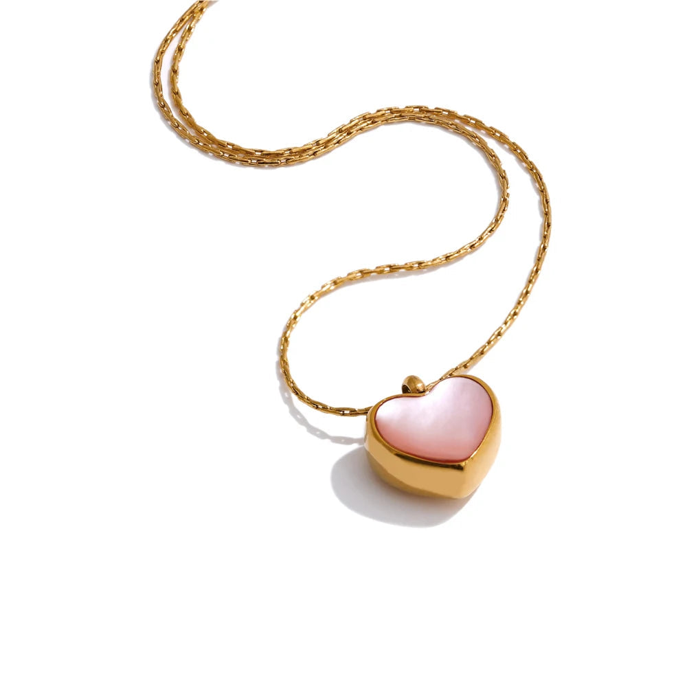 Pink Shell Heart Thick Necklace Pendant