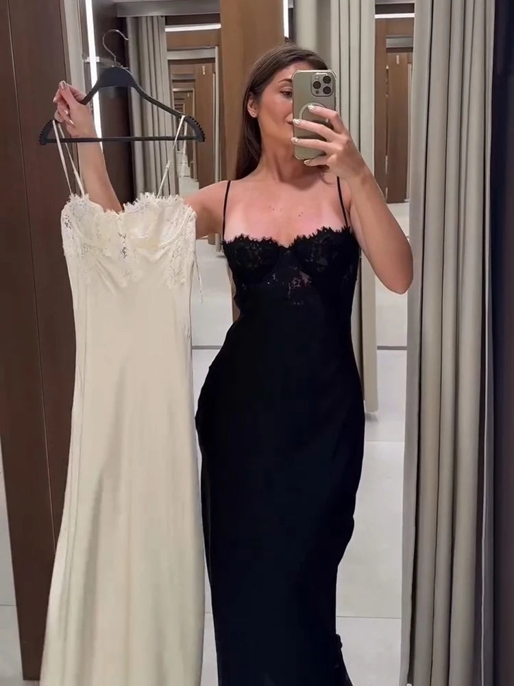 Lace Bust Satin Slip Spaghetti DRESS