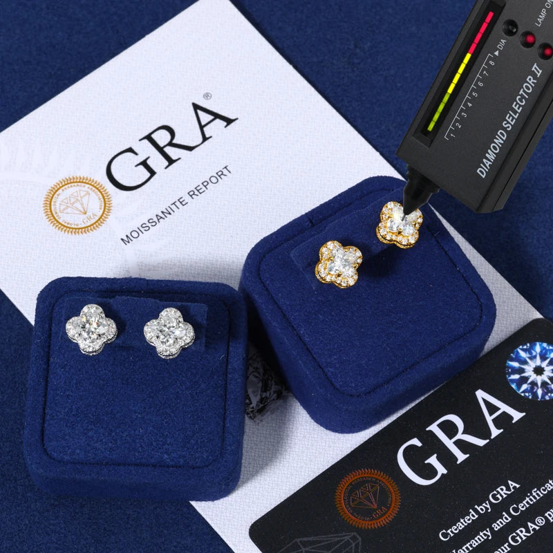 Four Leaf Clover Cut Moissanite S925 Sterling Silver EARRINGS