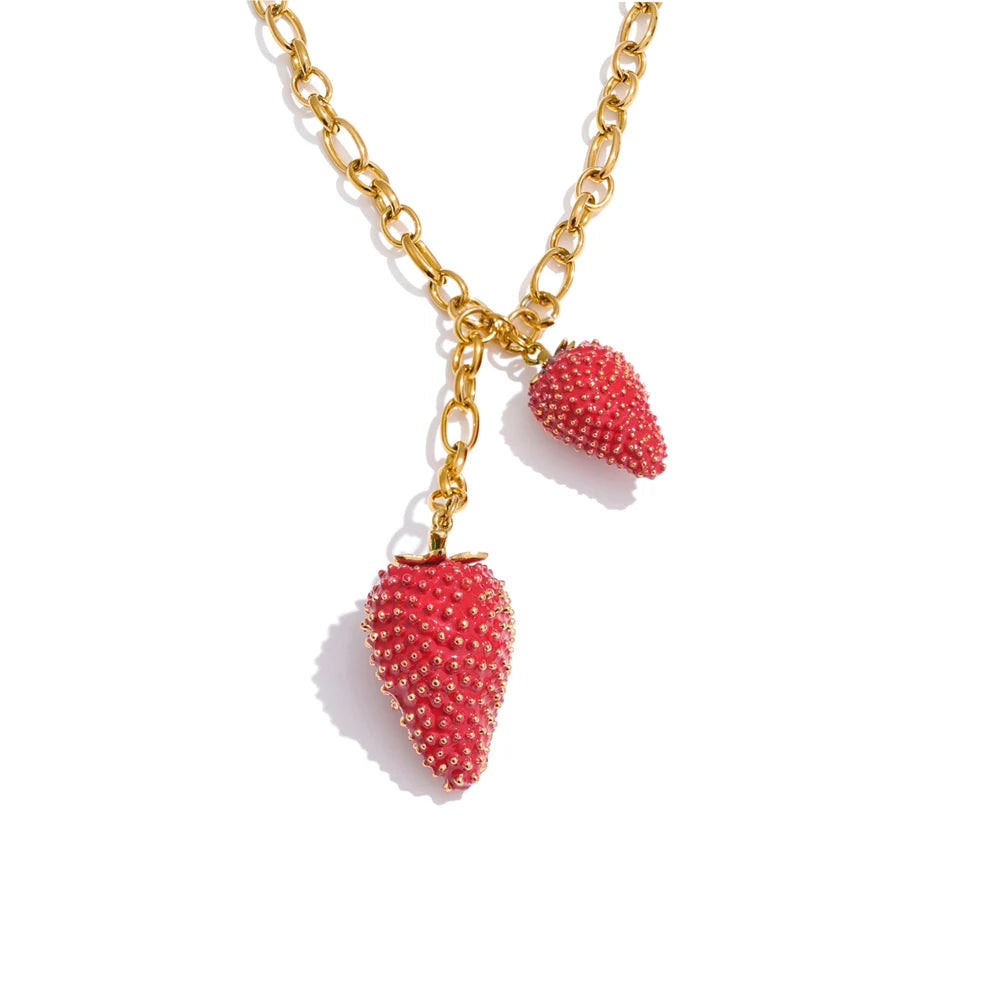 Sweet Red Lovey Strawberry Charms Pendant Necklace