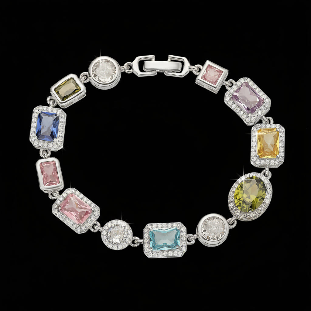 Multicolored gemstone bracelet on a white background
