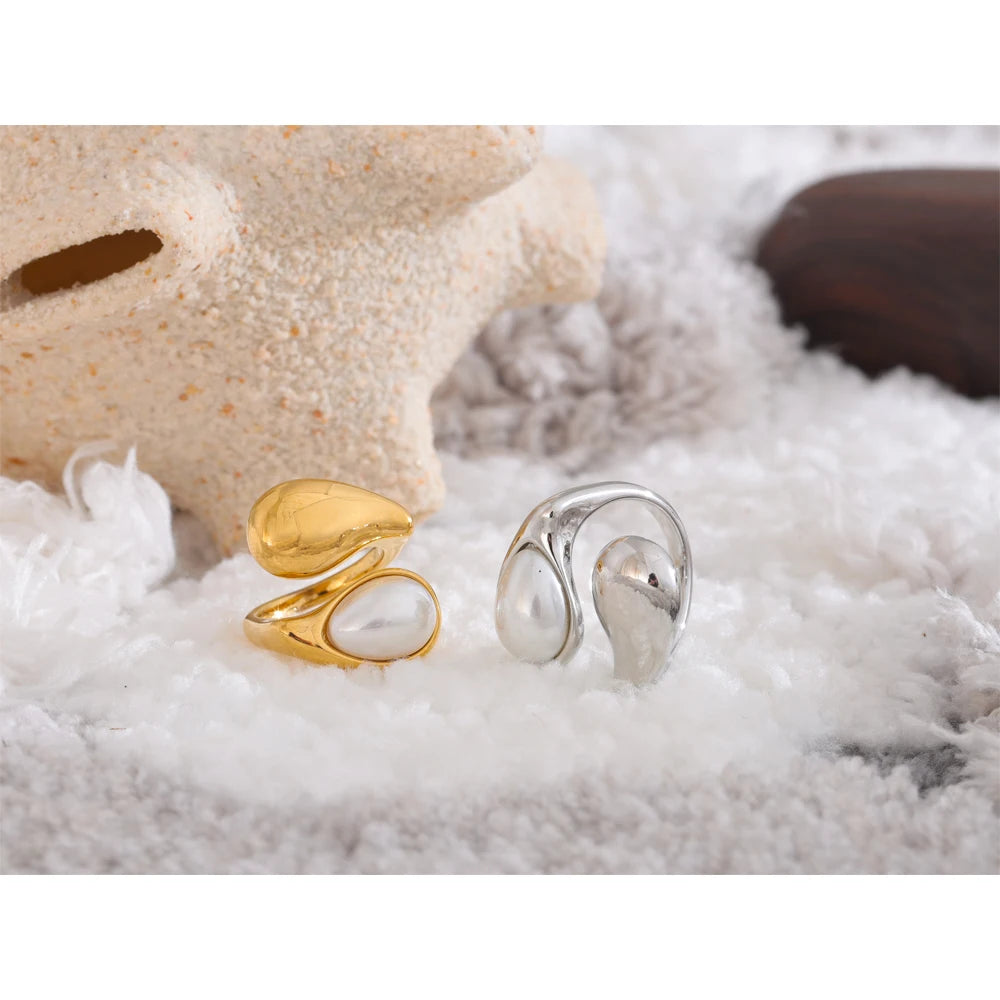 Pearl Water Drop Finger Ring Gold Platinum Plated