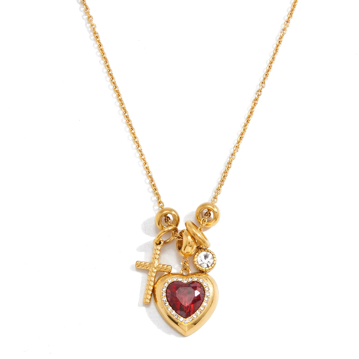 18K Red Zircon Heart Pendant Necklace