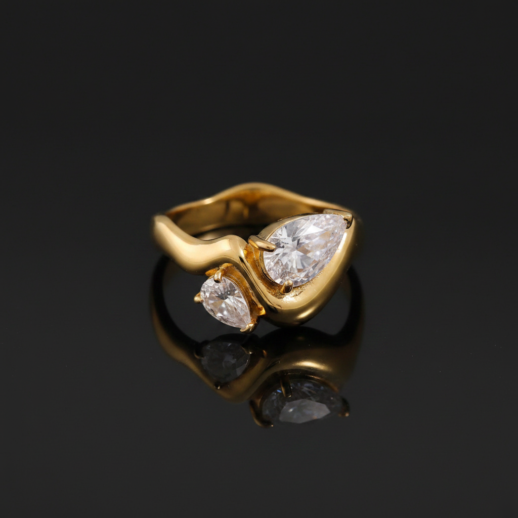 18k Gold Plated Dainty Teardrop Ring