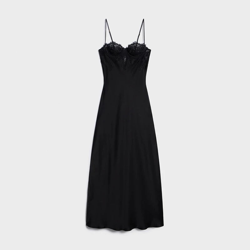 Lace Bust Satin Slip Spaghetti DRESS