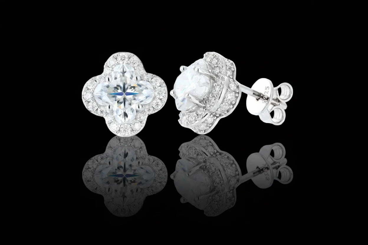 Four Leaf Clover Cut Moissanite S925 Sterling Silver EARRINGS