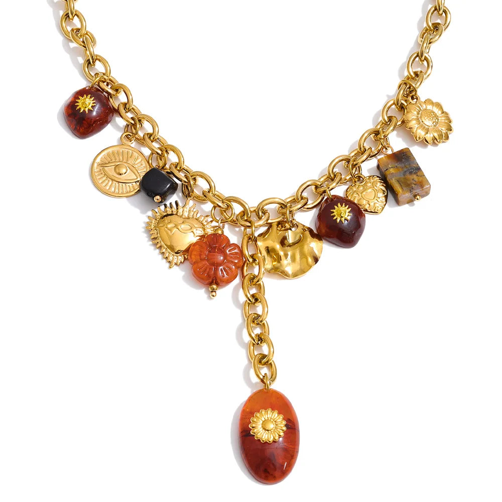 Resin Eye Flower Heart Drop Necklace