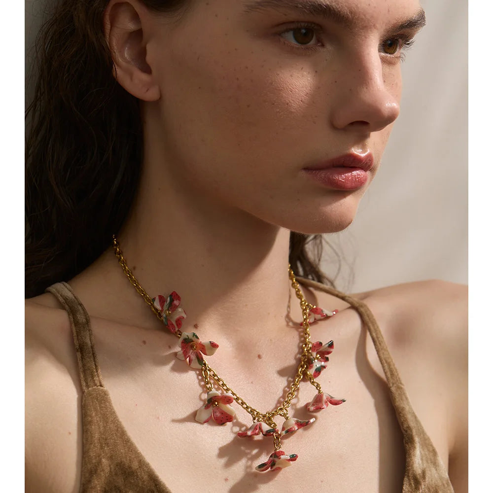 Cherry Flower Drop Dangle Pendant Necklace