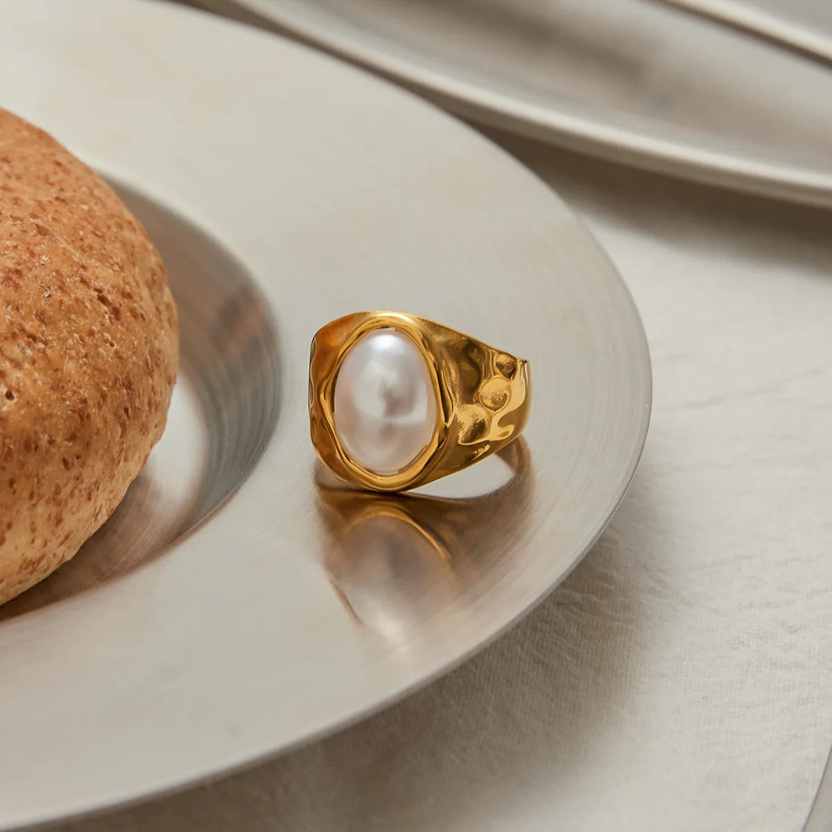 18K Gold Plated Vintage Pearl Ring
