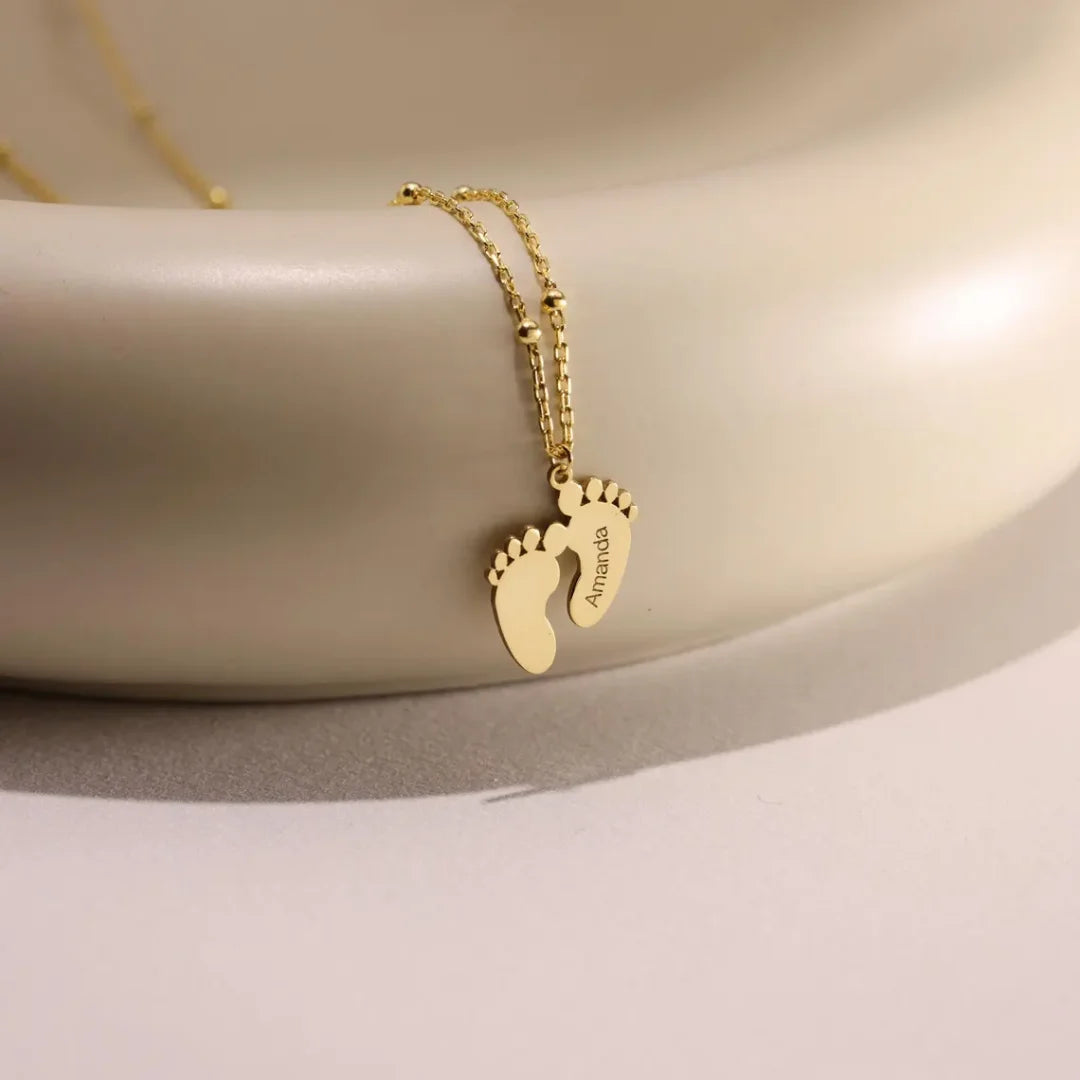 Custom Engraved Baby Feet Pendant Necklace