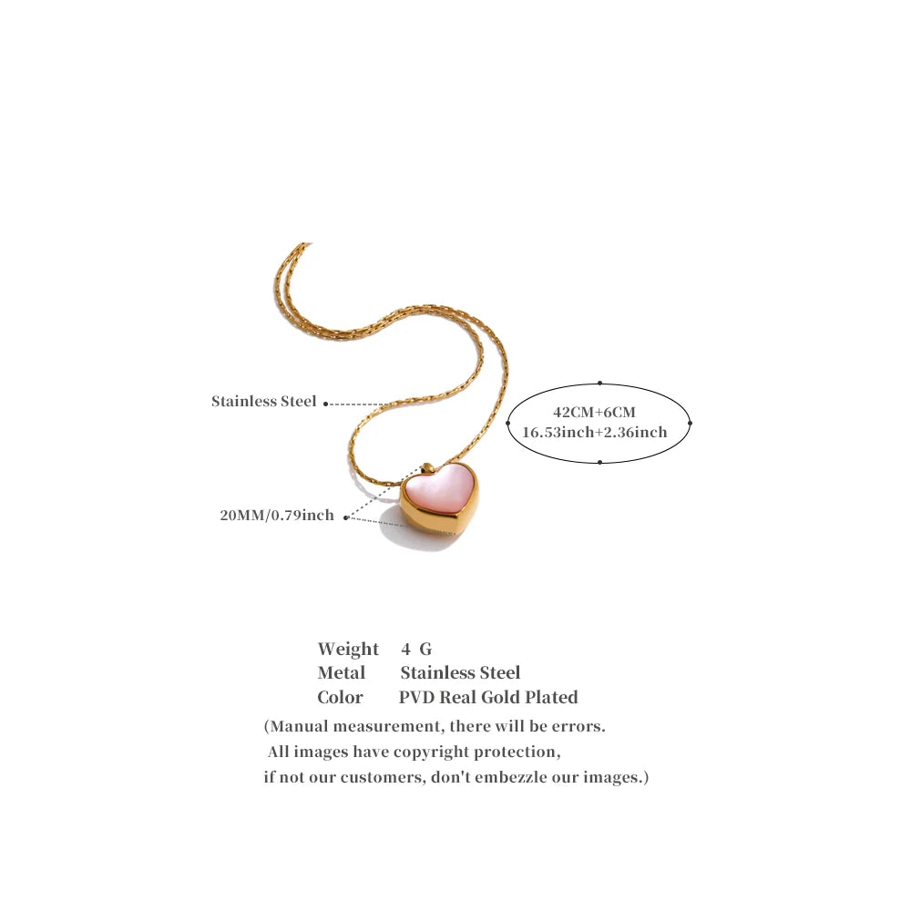 Pink Shell Heart Thick Necklace Pendant