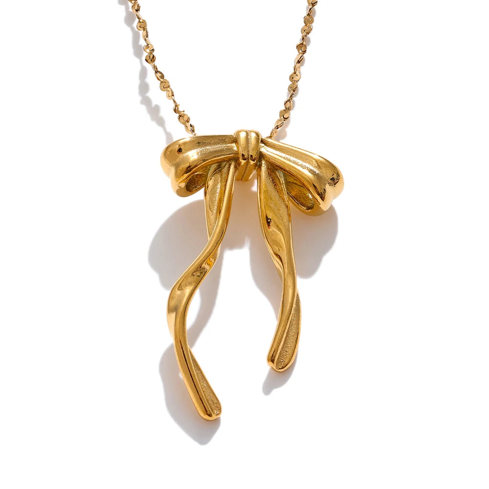 Bow Knot Necklace Pendant 18K Gold & Platinum PVD Plated