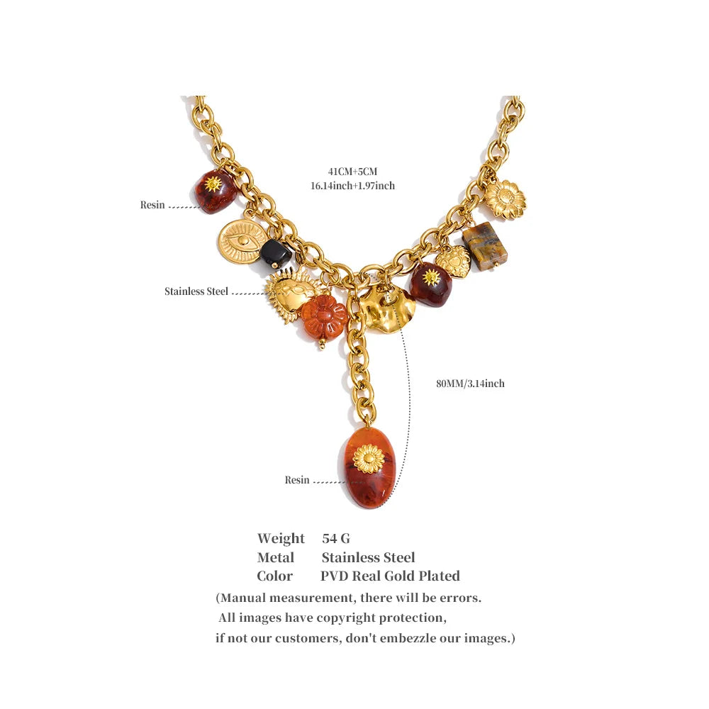 Resin Eye Flower Heart Drop Necklace