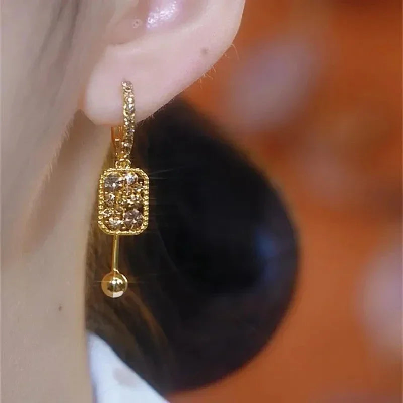 New Fashionable Unique Brown Zircon Square Pendant Earrings for Women Exquisite Temperamental Ladies Party Premium Jewelry Gift