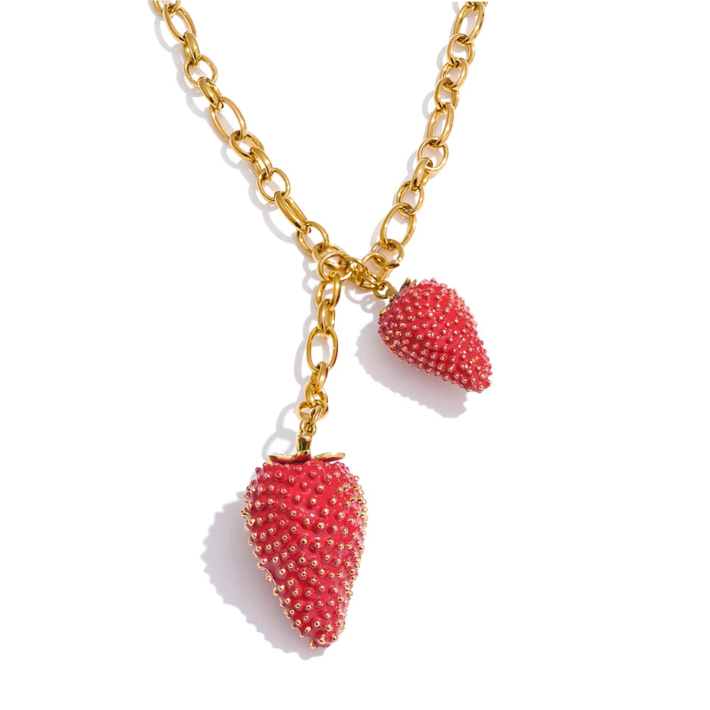 Sweet Red Lovey Strawberry Charms Pendant Necklace