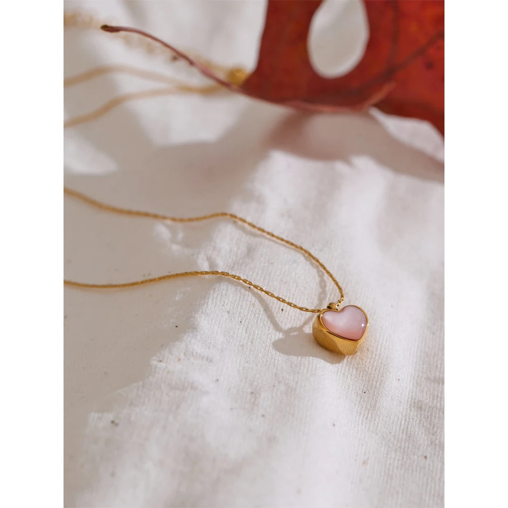 Pink Shell Heart Thick Necklace Pendant