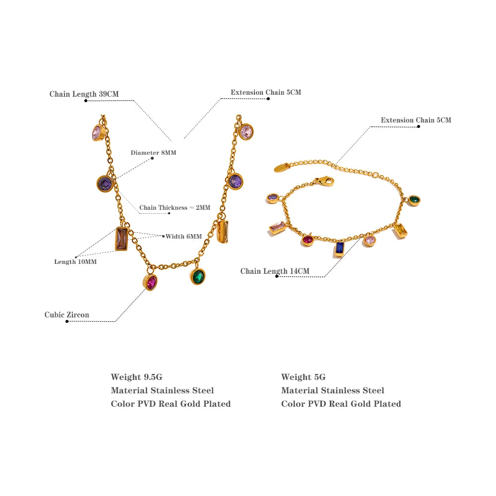 Waterproof Cubic Zirconia Chain Necklace Bracelet CZ