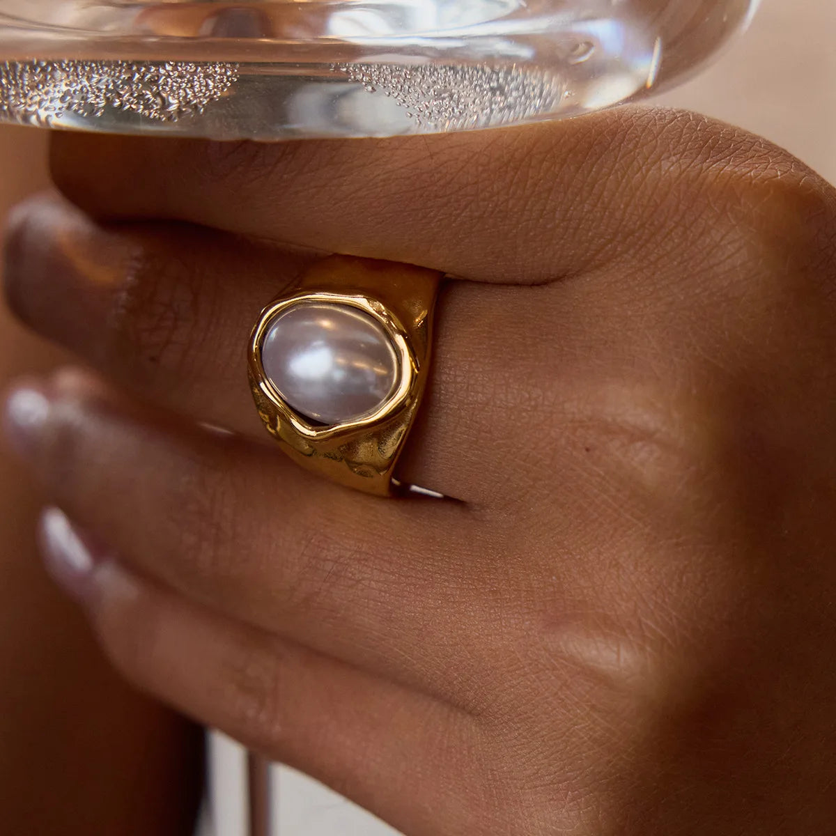 18K Gold Plated Vintage Pearl Ring