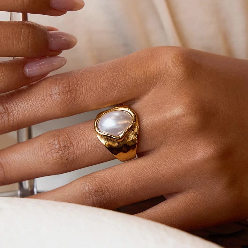 18K Gold Plated Vintage Pearl Ring