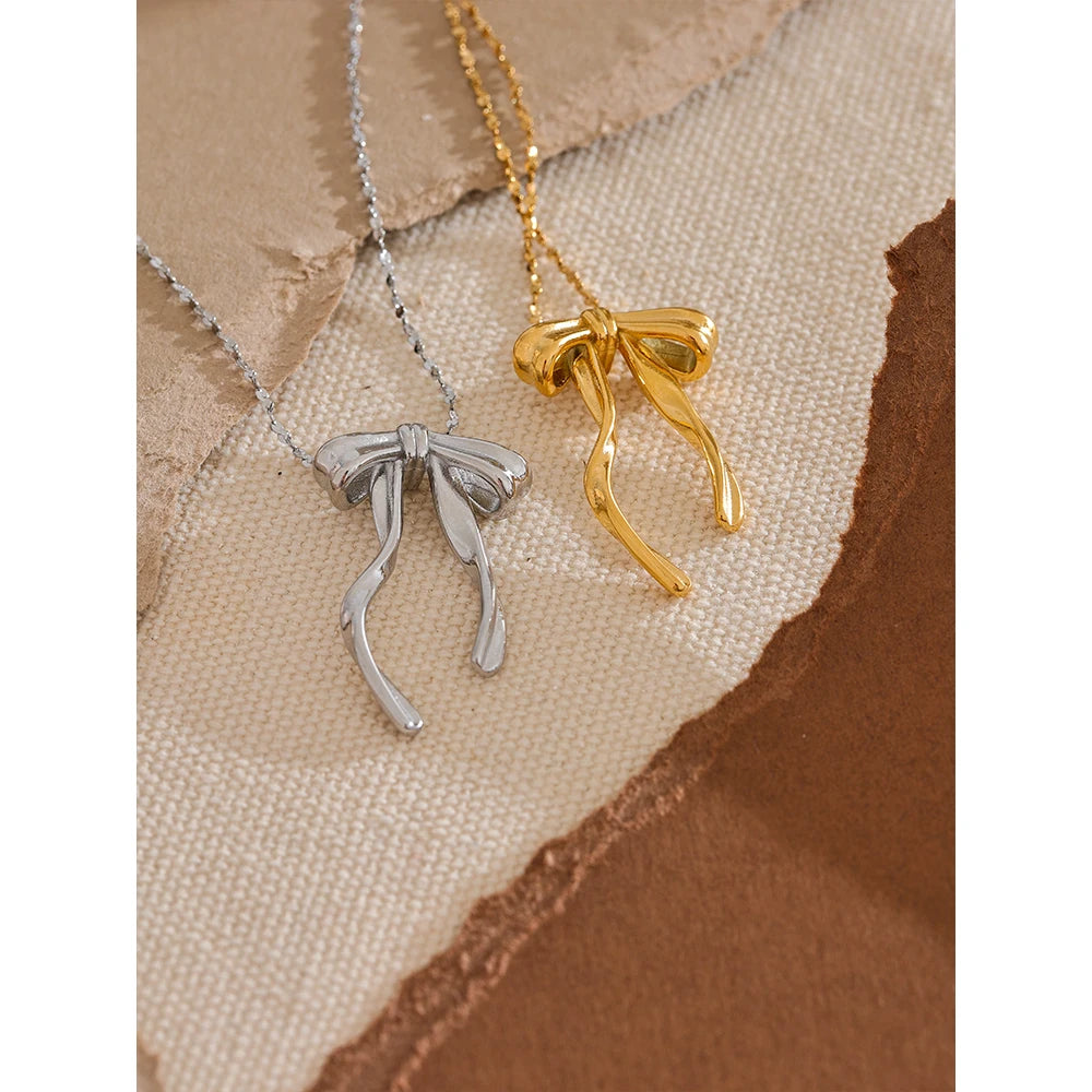 Bow Knot Necklace Pendant 18K Gold & Platinum PVD Plated