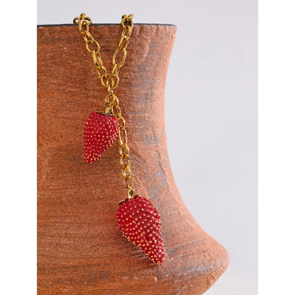 Sweet Red Lovey Strawberry Charms Pendant Necklace
